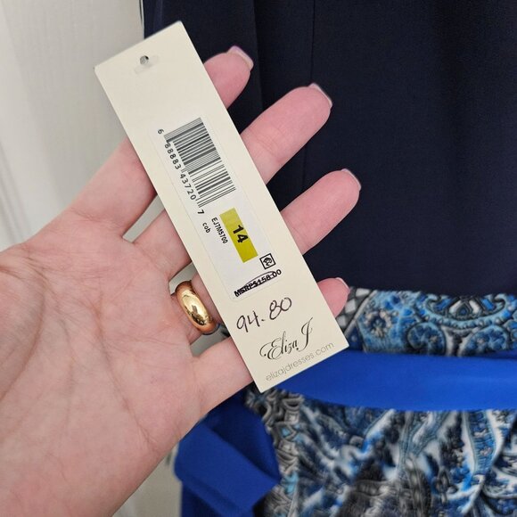 Eliza J Blue Geometric One Shoulder Maxi Dress Size 14 NWT - Picture 8 of 11
